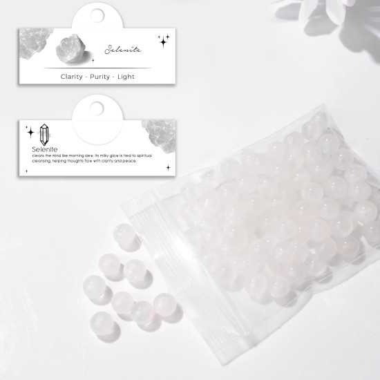Raicegs 100 pièces 8mm perles de sélénite perles de pierres précieuses naturelles perles rondes en vrac pour la fabrication de bijoux bracelets à faire soi-même collier Raicegs 100 pièces 8mm perles de sélénite perles de pierres précieuses naturelles perles rondes en vrac pour la fabrication de bijoux bracelets à faire soi-même collier