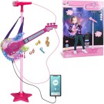 TAKIHON Ensemble guitare et microphone pour enfants, jouets de guitare avec musique et lumière colorée, microphone à hauteur réglable avec support, jouets de karaoké, cadeau pour garçons, filles, tout-petits (rouge) - Amélioré