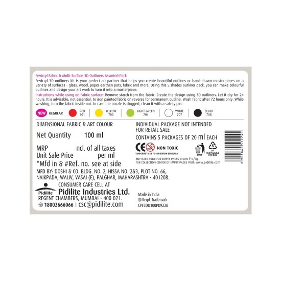 Fevicryl 3D Outliners Kit régulier 20 ml x 5 |