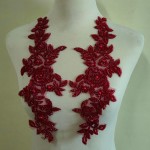 Autocollant en tissu en dentelle perlée pour décalcomanies DIY sur robes de mariée/robes/chapeaux (rouge vin)