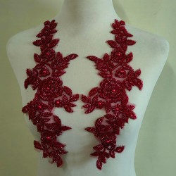 Autocollant en tissu en dentelle perlée pour décalcomanies DIY sur robes de mariée/robes/chapeaux (rouge vin) Autocollant en tissu en dentelle perlée pour décalcomanies DIY sur robes de mariée/robes/chapeaux (rouge vin)