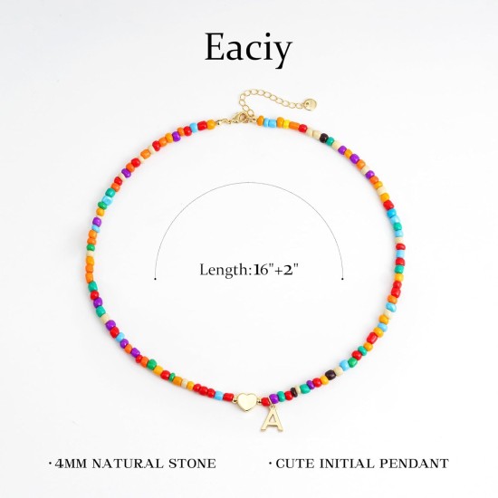 Cadeaux de panier de Pâques pour enfants filles – Collier avec initiales de perles colorées pour adolescentes, accessoires tendance, collier ras du cou avec lettres délicates, cadeaux d'anniversaire, de Pâques pour les tout-petits et les adolescents