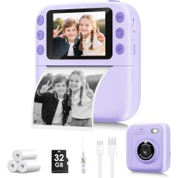 Appareil photo à impression instantanée pour enfants, cadeaux d'anniversaire de Noël pour filles et garçons, appareils photo à impression numérique instantanée 1080P pour tout-petits, jouet portable pour fille de 4 5 6 7 8 9 10 ans avec carte SD de 32 Go,