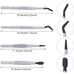 DragonflyDreams Lot de 4 pinces à épiler avec revêtement en caoutchouc PVC, pincettes à pointe droite, pointe plate en caoutchouc, pince longue courbée pour travaux manuels, tampons, perles, outils de bijoux (pince en caoutchouc)