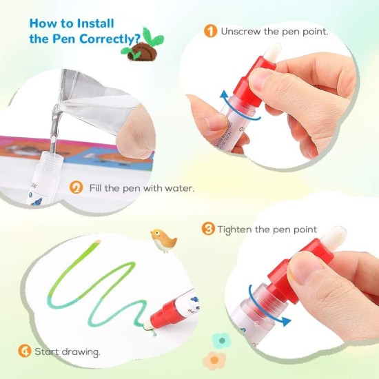 Tapis de gribouillage à l'eau – Tableau de jouets pour enfants, peinture, écriture, gribouillage – Tapis de dessin couleur avec stylos magiques, jouets éducatifs pour enfants de 3, 4, 5, 6, 7, 8, 9, 10, 11, 12 ans, filles, garçons, cadeau pour tout-petits