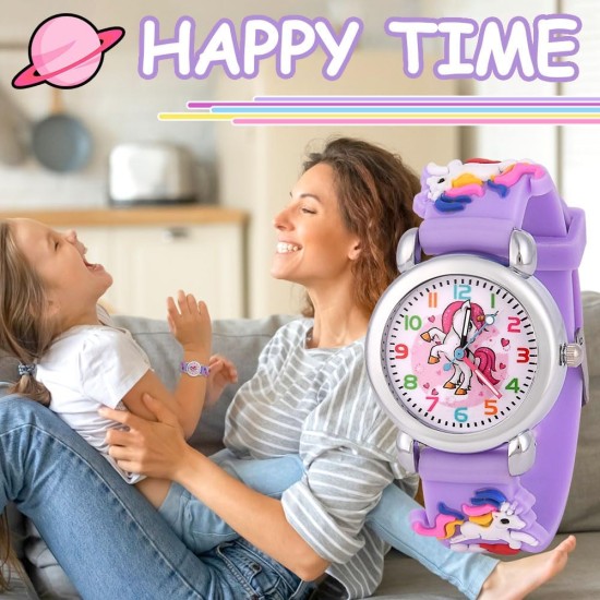 Montre pour enfants, montres de dessin animé 3D pour tout-petits, montres à quartz analogiques pour filles et garçons avec bracelet en silicone confortable, meilleurs cadeaux de jouets pour filles et garçons âgés de 3 à 12 ans