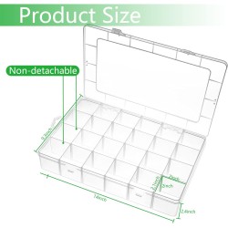Grande boîte de rangement en plastique à 24 grilles, séparateurs réglables, boîte de rangement transparente pour bijoux, loisirs créatifs, rubans Washi, perles et petites pièces Grande boîte de rangement en plastique à 24 grilles, séparateurs réglables, boîte de rangement transparente pour bijoux, loisirs créatifs, rubans Washi, perles et petites pièces