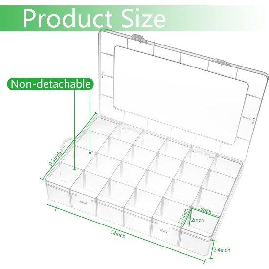Grande boîte de rangement en plastique à 24 grilles, séparateurs réglables, boîte de rangement transparente pour bijoux, loisirs créatifs, rubans Washi, perles et petites pièces