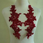 Autocollant en tissu en dentelle perlée pour décalcomanies DIY sur robes de mariée/robes/chapeaux (rouge vin)