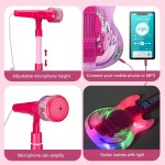 TAKIHON Ensemble guitare et microphone pour enfants, jouets de guitare avec musique et lumière colorée, microphone à hauteur réglable avec support, jouets de karaoké, cadeau pour garçons, filles, tout-petits (rouge) - Amélioré