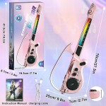Guitare intelligente pour enfants, jouet de guitare électrique sans cordes avec Bluetooth, 4 tons et 3 styles de musique, ensemble de jeu DJ avec lumières colorées rechargeables, cadeau musical pour garçons et filles âgés de 3 à 12 ans (rose)