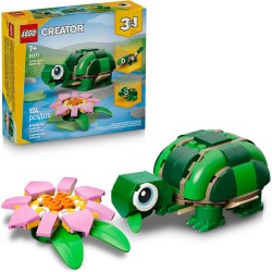 LEGO Creator 31377 Tortue 3 en 1 avec une fleur de nénuphar pour filles et garçons – Les enfants construisent une figurine de caméléon, de grenouille ou de tortue – Idée cadeau pour les amoureux des animaux, à partir de 7 ans – 31377