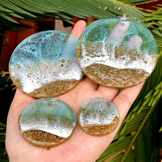 RESINWORLD Ensemble de 25 cavités de moules en silicone à cercle plat brillant de grande, moyenne et petite taille, boucles d'oreilles rondes percées, pendentif, porte-clés, moule en résine pour étiquette d'animal de compagnie