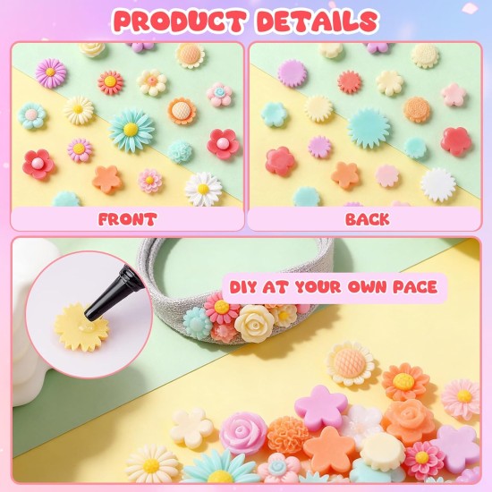 X Hot Popcorn Flatback Résine Fleur Charmes Aléatoire Slime Charms Flatback Cabochons Marguerite Embellissement pour DIY Scrapbooking Pince À Cheveux Décor De Coque De Téléphone
