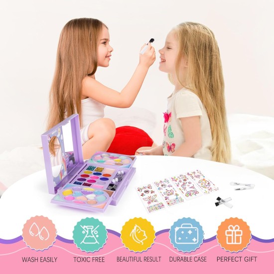 Kit de maquillage pour enfants pour filles, véritable cosmétique lavable, cadeaux d'anniversaire pour filles de 3 ans et plus, jouets de simulation pour filles de 4-6, 6-8, 8-10 ans, non toxique Kit de maquillage pour enfants pour filles, véritable cosmétique lavable, cadeaux d'anniversaire pour filles de 3 ans et plus, jouets de simulation pour filles de 4-6, 6-8, 8-10 ans, non toxique