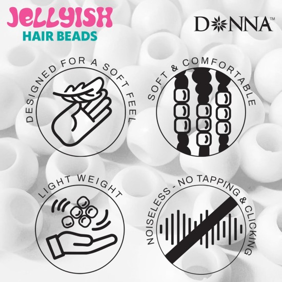 Donna Kids Perles de cheveux en forme de méduse 14 mm Blanc – Perles en caoutchouc doux au toucher silicone pour tresses et queues de cheval, torsion durable pour les coiffures d'enfants, la fabrication de bijoux et d'artisanat, 1 paquet