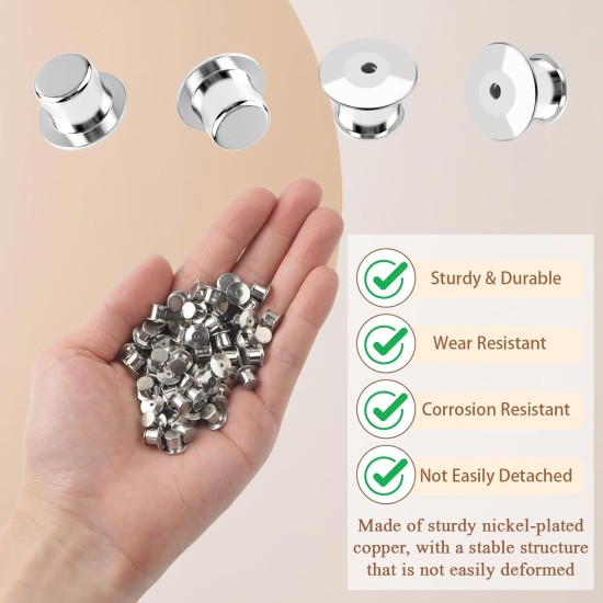 Lot de 70 fermoirs à broches de verrouillage en métal pour épingles en émail, supports de broches sécurisés pour badges, objets de collection, broche de vêtements (argent)