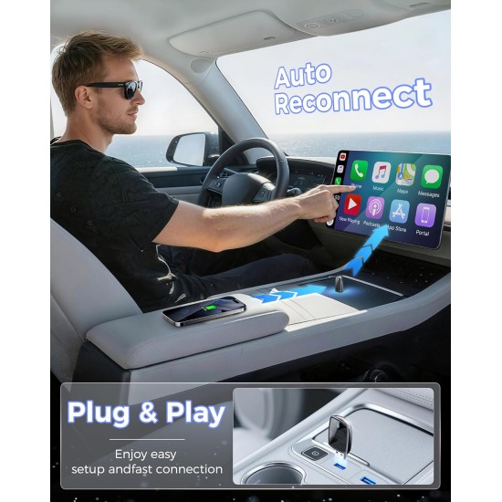 Adaptateur CarPlay sans fil pour Apple iPhone (mise à niveau 2026) - Convertissez CarPlay filaire en adaptateur sans fil CarPlay, connexion stable compatible avec les véhicules CarPlay filaires OEM et iOS 10+ (noir)