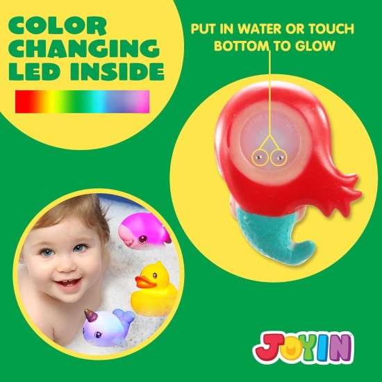 JOYIN 12 PCS Jouets de Bain Lumineux, Jouet de Sirène de Baignoire à LED Coloré Clignotant pour Tout-Petit, Cadeaux de Douche en Caoutchouc Flottants pour le Bain de Bébé pour Bébés Enfants Filles Saint-Valentin Panier de Pâques