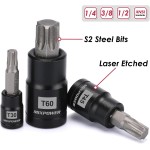MIXPOWER Jeu de 25 embouts et douilles Torx, 13 embouts étoiles (T8- T60) et 12 douilles E-Torx (E4-E22), ensemble de mécanicien automobile et moto de qualité professionnelle MIXPOWER Jeu de 25 embouts et douilles Torx, 13 embouts étoiles (T8- T60) et 12 douilles E-Torx (E4-E22), ensemble de mécanicien automobile et moto de qualité professionnelle