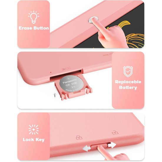Bravokids Tablette d'écriture LCD 10 pouces pour enfants de 3 à 8 ans – Bloc de dessin électronique et tableau de gribouillage comme cadeaux d'anniversaire éducatifs pour filles et garçons (rose)