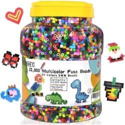 Inscraft Kit de 23 000 perles à repasser pour travaux manuels pour enfants, 30 couleurs de perles en fer avec 3 panneaux perforés, 5 papiers à repasser, 10 motifs, cadeaux pour anniversaire, Noël, kit de recharge en vrac de perles fondantes multicolores d