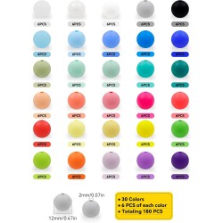 180 pièces FIVEIZERO perles en silicone – 30 couleurs perles rondes en caoutchouc de 12 mm en vrac pour l'artisanat de bricolage, accessoires de porte-clés et fabrication de bijoux 180 pièces FIVEIZERO perles en silicone – 30 couleurs perles rondes en caoutchouc de 12 mm en vrac pour l'artisanat de bricolage, accessoires de porte-clés et fabrication de bijoux