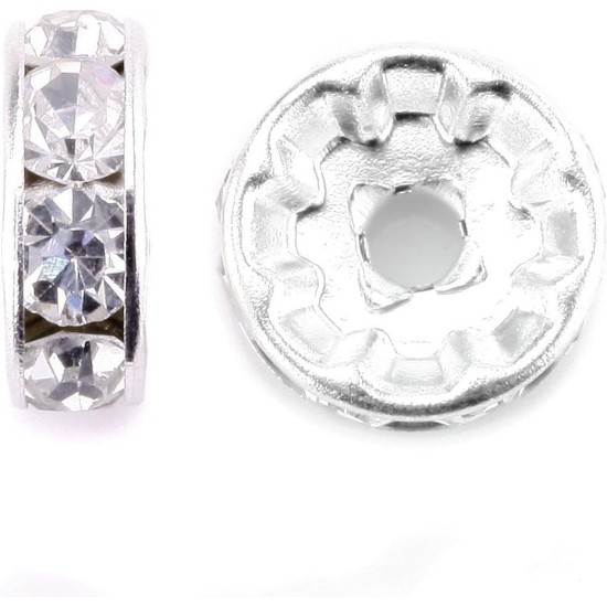 Allb 100 pièces rondelles entretoises 8mm plaqué argent cristal tchèque strass pour la fabrication de bijoux perles en vrac pour Bracelets