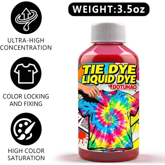 DUTOHAO Tie Dye Teinture Liquide, Colorants de Tissu concentrés Rouges, Colorants créatifs de 3,5 Fl.oz pour la Maison pour Les Arts et l'artisanat, Art de Tissu DIY(Rouge, 3,5 fl oz / 100 ml)