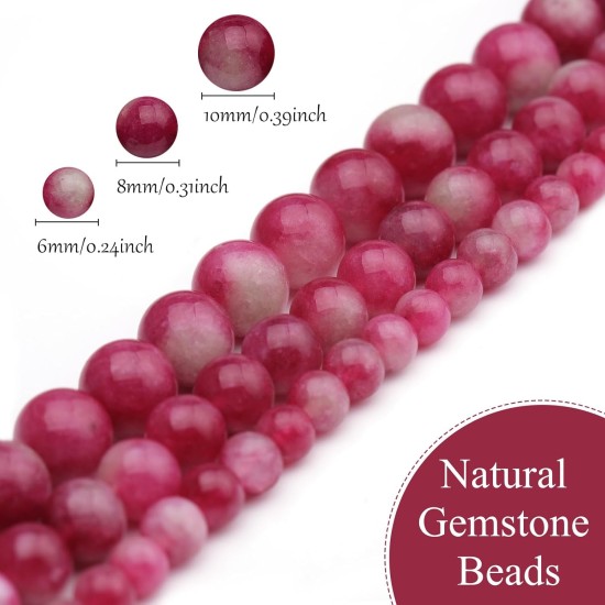 Perles en pierre naturelle tourmaline pastèque de 6 mm pour la fabrication de bijoux, 65 pierres précieuses rondes en vrac pour bracelet et collier 38,1 cm