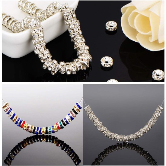 Allb 100 pièces rondelles entretoises 8mm plaqué argent cristal tchèque strass pour la fabrication de bijoux perles en vrac pour Bracelets