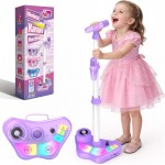 Machine de karaoké sur pied pour enfants, jouets chantants, cadeaux pour filles et garçons de 3, 4, 5, 6, 7, 8 ans, microphone rechargeable, haut-parleur Bluetooth avec 2 micros sans fil pour filles de 4 à 6 ans, jouet de fête d'anniversaire