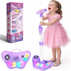 Machine de karaoké sur pied pour enfants, jouets chantants, cadeaux pour filles et garçons de 3, 4, 5, 6, 7, 8 ans, microphone rechargeable, haut-parleur Bluetooth avec 2 micros sans fil pour filles de 4 à 6 ans, jouet de fête d'anniversaire