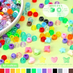 Lot de 1000 perles assorties en forme de poney pour bracelets, perles Kandi Rave en acrylique de 9 mm avec joli cœur, étoile, papillon, perles en forme amusantes pour tresses de cheveux, porte-clés, breloques, fabrication de bijoux, loisirs créatifs
