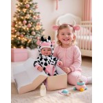 BABESIDE Baby Doll Girl - Poupée réaliste de 17 pouces au corps doux avec des yeux bleus et une tenue de vache, poupées légères de la vie réelle pour 3+ 4 5 6 7 8 9 ans, cadeaux d'anniversaire pour filles, jeux de simulation et Noël