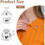Lot de 70 fermoirs à broches de verrouillage en métal pour épingles en émail, supports de broches sécurisés pour badges, objets de collection, broche de vêtements (argent)