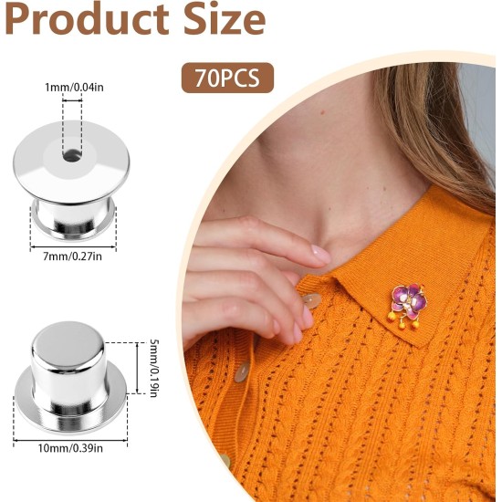 Lot de 70 fermoirs à broches de verrouillage en métal pour épingles en émail, supports de broches sécurisés pour badges, objets de collection, broche de vêtements (argent)