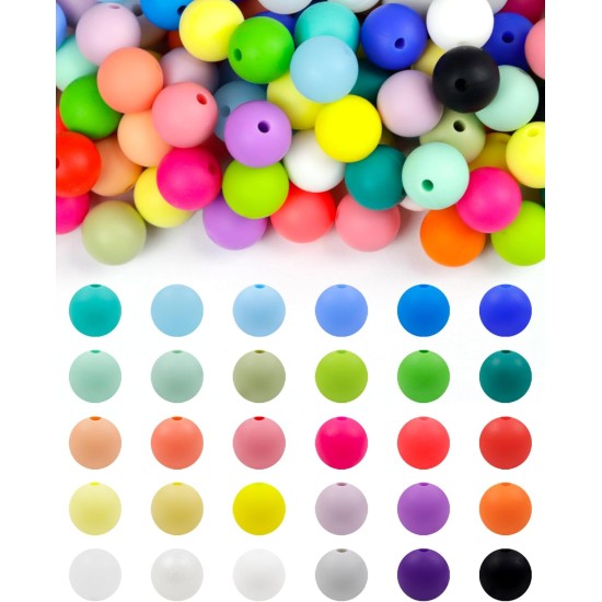 180 pièces FIVEIZERO perles en silicone – 30 couleurs perles rondes en caoutchouc de 12 mm en vrac pour l'artisanat de bricolage, accessoires de porte-clés et fabrication de bijoux