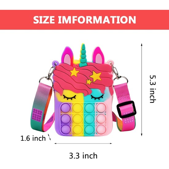 Civan Petit Sac à Main Pop, Sac à Main Pop Licorne pour Fille Garçon et Femme Sac Pop avec Jouet Pop Licorne, Sac à Bandoulière Fidget Toys Pop Fidget Sac à Dos Jouet pour TDAH Anxiété Sac à Dos Scolaire Sac en Silicone Pop pour Filles
