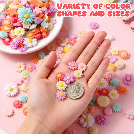 X Hot Popcorn Flatback Résine Fleur Charmes Aléatoire Slime Charms Flatback Cabochons Marguerite Embellissement pour DIY Scrapbooking Pince À Cheveux Décor De Coque De Téléphone