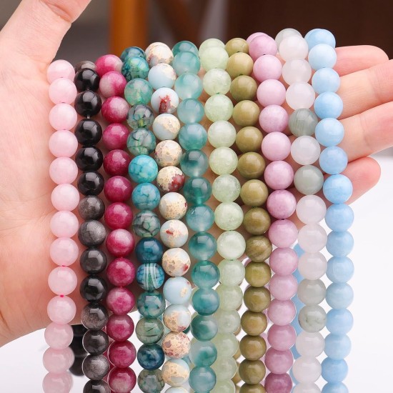 Perles en pierre naturelle tourmaline pastèque de 6 mm pour la fabrication de bijoux, 65 pierres précieuses rondes en vrac pour bracelet et collier 38,1 cm