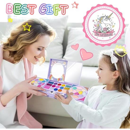 Kit de maquillage pour enfants pour filles, véritable cosmétique lavable, cadeaux d'anniversaire pour filles de 3 ans et plus, jouets de simulation pour filles de 4-6, 6-8, 8-10 ans, non toxique Kit de maquillage pour enfants pour filles, véritable cosmétique lavable, cadeaux d'anniversaire pour filles de 3 ans et plus, jouets de simulation pour filles de 4-6, 6-8, 8-10 ans, non toxique