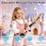 Guitare intelligente pour enfants, jouet de guitare électrique sans cordes avec Bluetooth, 4 tons et 3 styles de musique, ensemble de jeu DJ avec lumières colorées rechargeables, cadeau musical pour garçons et filles âgés de 3 à 12 ans (rose)