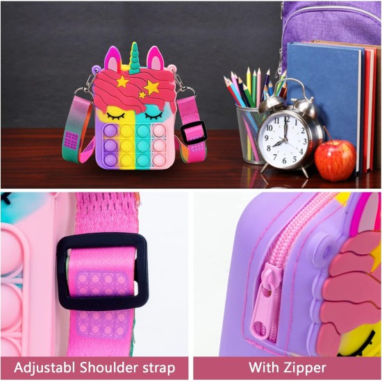 Civan Petit Sac à Main Pop, Sac à Main Pop Licorne pour Fille Garçon et Femme Sac Pop avec Jouet Pop Licorne, Sac à Bandoulière Fidget Toys Pop Fidget Sac à Dos Jouet pour TDAH Anxiété Sac à Dos Scolaire Sac en Silicone Pop pour Filles
