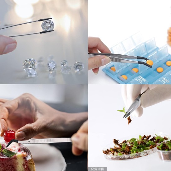 DragonflyDreams Lot de 4 pinces à épiler avec revêtement en caoutchouc PVC, pincettes à pointe droite, pointe plate en caoutchouc, pince longue courbée pour travaux manuels, tampons, perles, outils de bijoux (pince en caoutchouc)