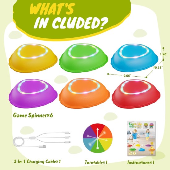 Lot de 6 tremplins rechargeables pour enfants, musique et lumière, jouets sensoriels antidérapants pour tout-petits, équipement de jeu intérieur et extérieur, cadeaux d'anniversaire, jouets pour enfants de 3, 4, 5 ans et plus