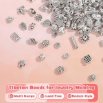 350 pièces de perles d'espacement en argent pour la fabrication de bijoux, perles métalliques mélangées en vrac de styles aléatoires pour bracelets, colliers, boucles d'oreilles, fabrication de bijoux