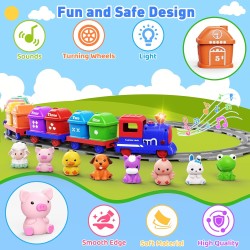 Jouets d'apprentissage pour les tout-petits de 1, 2 et 3 ans, ensemble de train de ferme électrique pour tout-petits de 2 à 4 ans, jouet de train Montessori assorti et trié avec animaux de la ferme, musique, lumière, cadeau d'anniversaire de Noël pour béb
