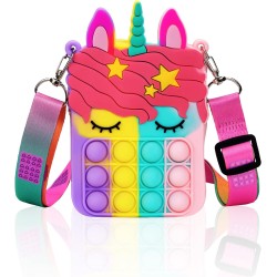 Civan Petit Sac à Main Pop, Sac à Main Pop Licorne pour Fille Garçon et Femme Sac Pop avec Jouet Pop Licorne, Sac à Bandoulière Fidget Toys Pop Fidget Sac à Dos Jouet pour TDAH Anxiété Sac à Dos Scolaire Sac en Silicone Pop pour Filles