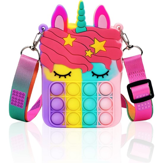 Civan Petit Sac à Main Pop, Sac à Main Pop Licorne pour Fille Garçon et Femme Sac Pop avec Jouet Pop Licorne, Sac à Bandoulière Fidget Toys Pop Fidget Sac à Dos Jouet pour TDAH Anxiété Sac à Dos Scolaire Sac en Silicone Pop pour Filles